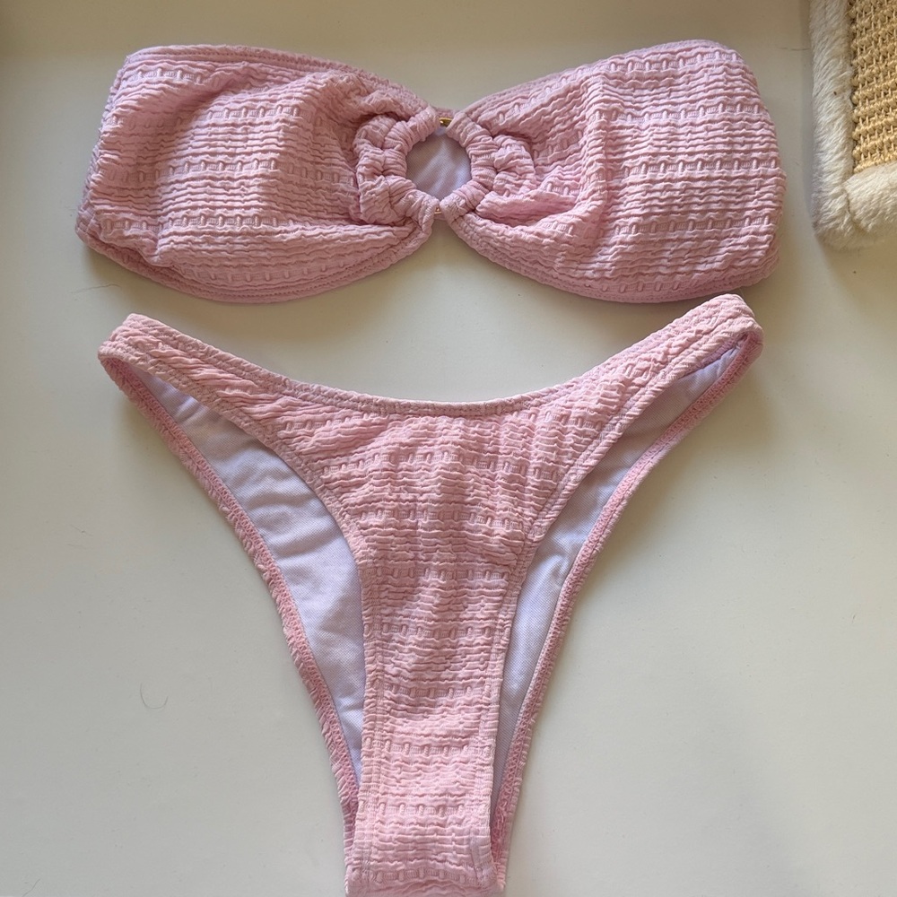 Pink Textured Bikini Set